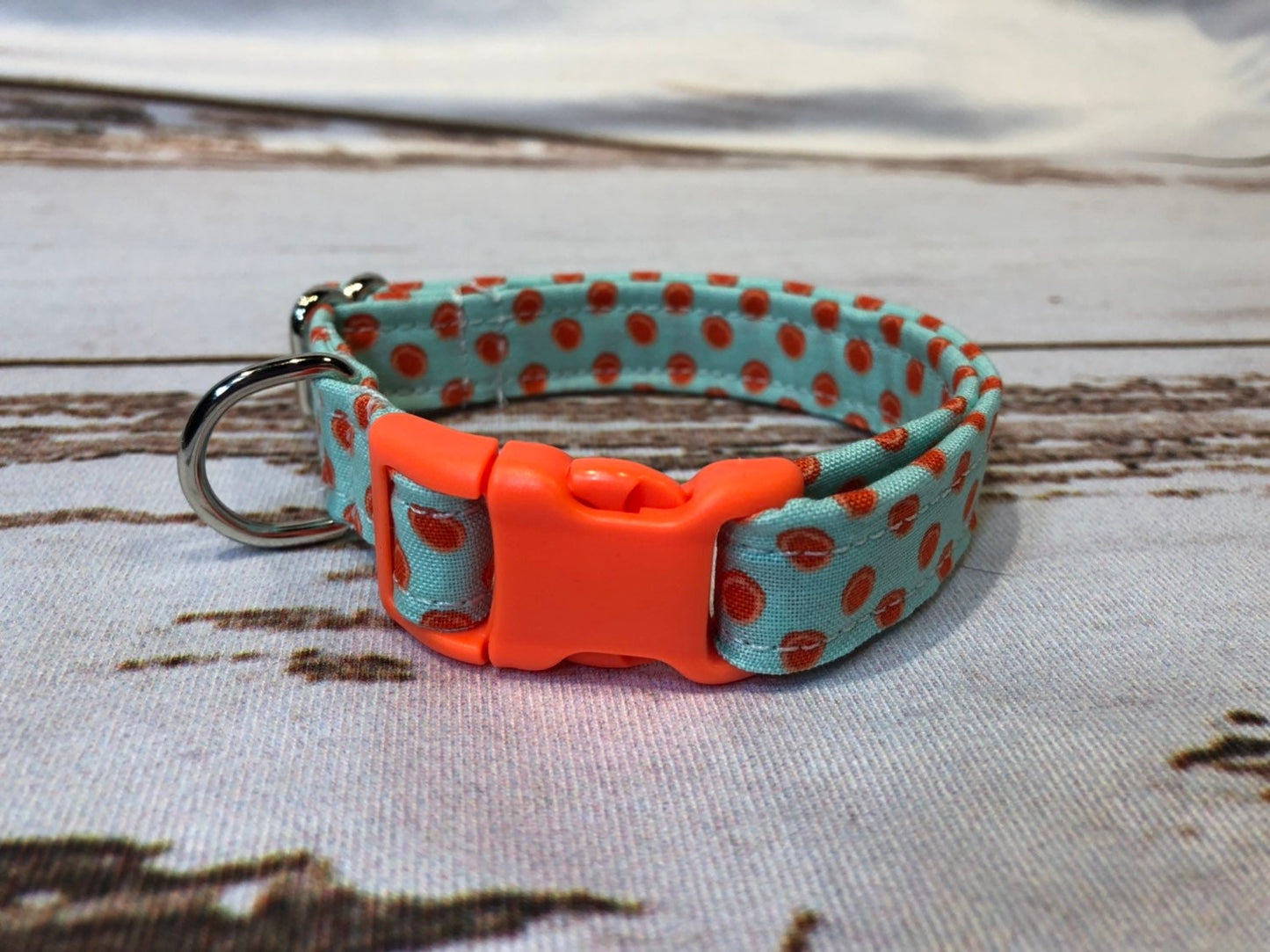 Dog Collar, dog collar girl, martingale collar, adjustable collar, buckle dog collar, mint green, orange, dots, polka dots, nylon collar
