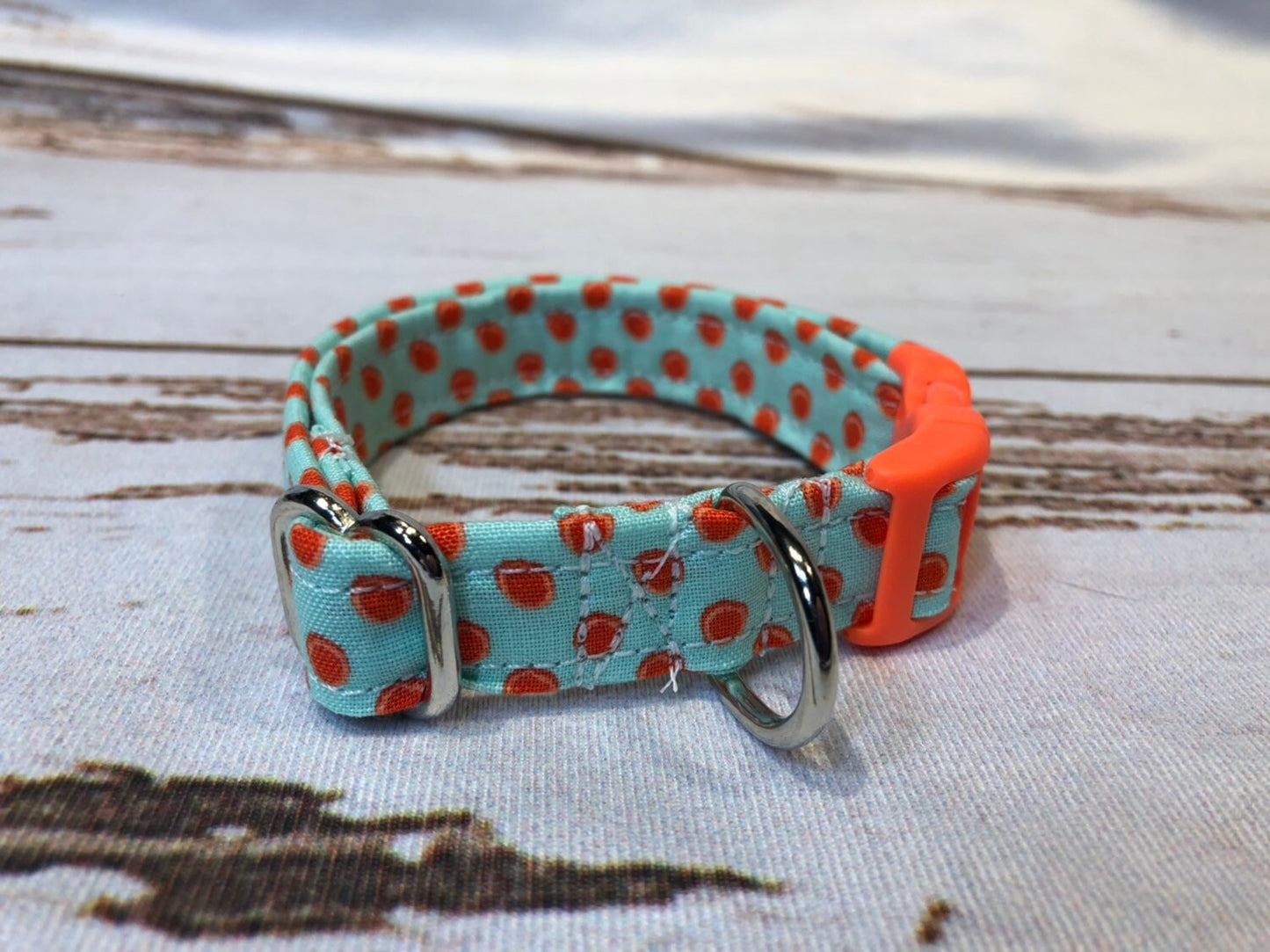 Dog Collar, dog collar girl, martingale collar, adjustable collar, buckle dog collar, mint green, orange, dots, polka dots, nylon collar