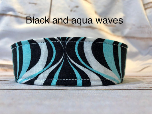 Dog Collar, dog collar girl, dog collar boy, nylon collar, martingale collar, adjustable collar, buckle dog collar, black, aqua, waves