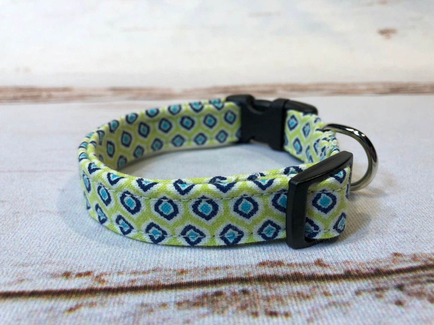 Dog Collar, dog collar boy, geometric dog  collar, adjustable collar, fabric dog collar, buckle dog collar,  geometric, scholarly, blue, green