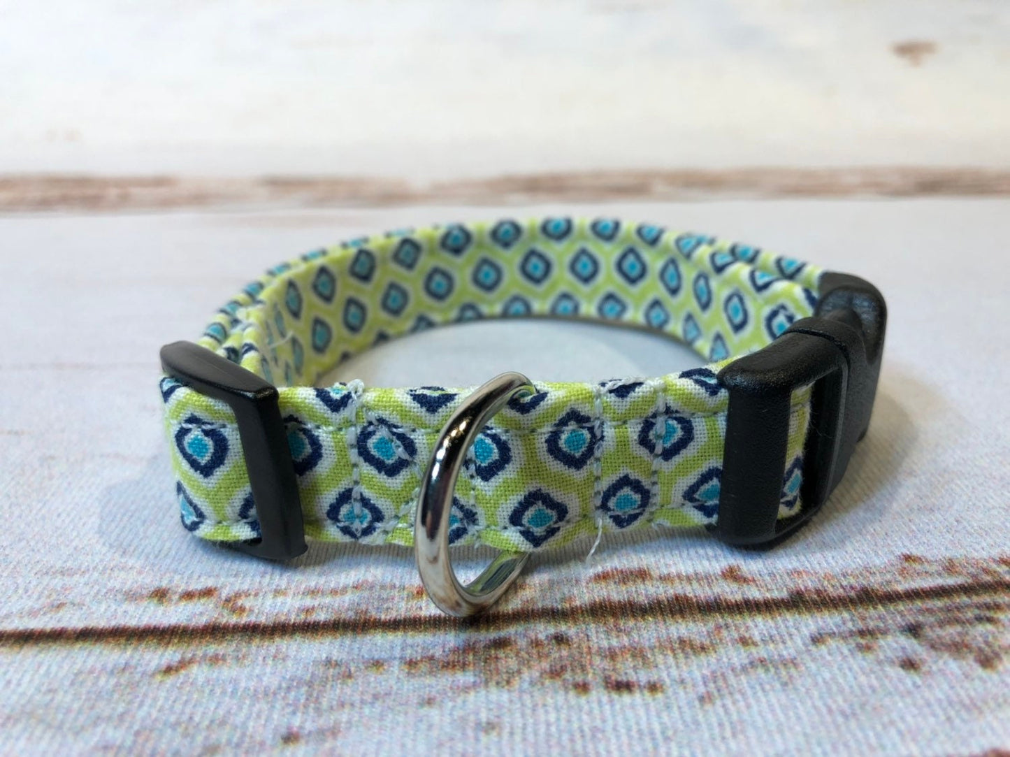 Dog Collar, dog collar boy, geometric dog  collar, adjustable collar, fabric dog collar, buckle dog collar,  geometric, scholarly, blue, green
