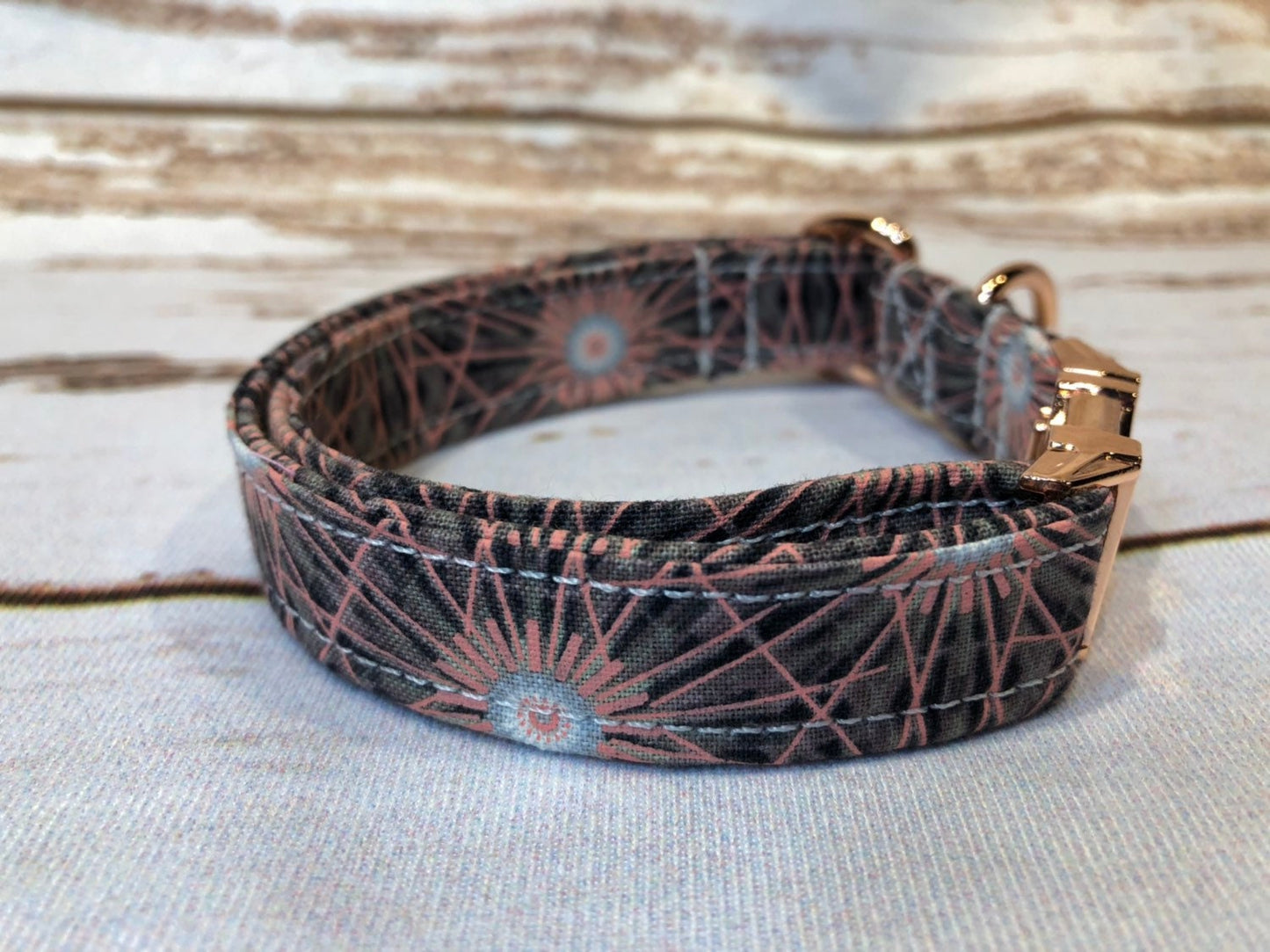Dog Collar, adjustable collar, rose gold buckle, rose gold hardware, buckle dog collar, rose gold, geometric, geometric print