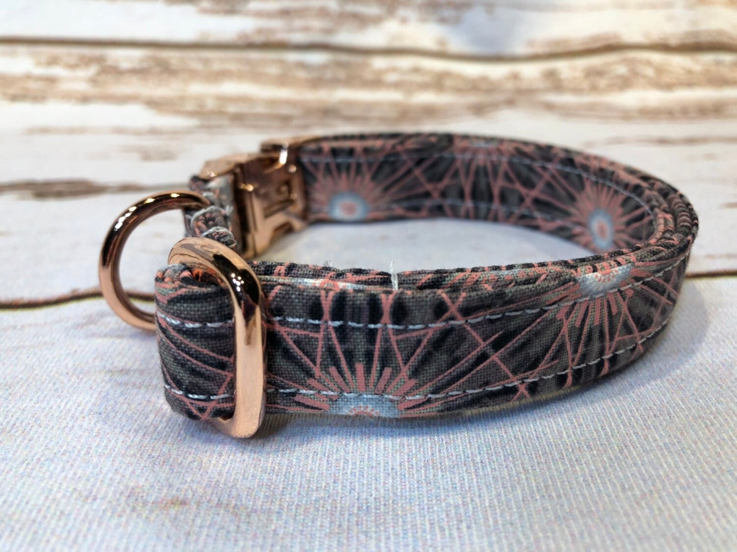 Dog Collar, adjustable collar, rose gold buckle, rose gold hardware, buckle dog collar, rose gold, geometric, geometric print