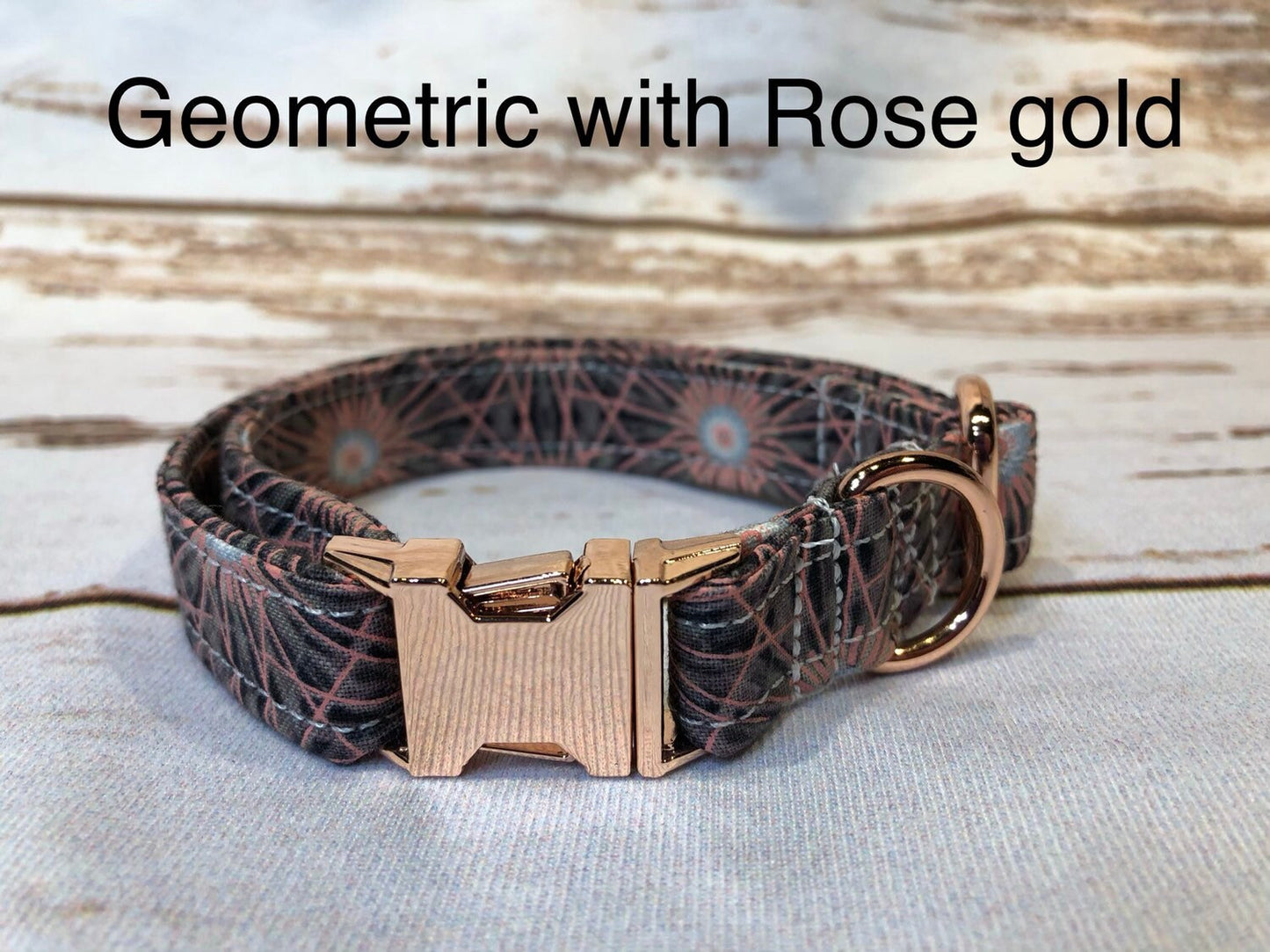 Dog Collar, adjustable collar, rose gold buckle, rose gold hardware, buckle dog collar, rose gold, geometric, geometric print