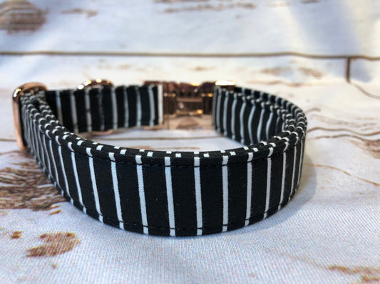 Dog Collar, adjustable collar, striped dog collar, rose gold buckle, striped dog collar, rose gold hardware, buckle dog collar, black stripe