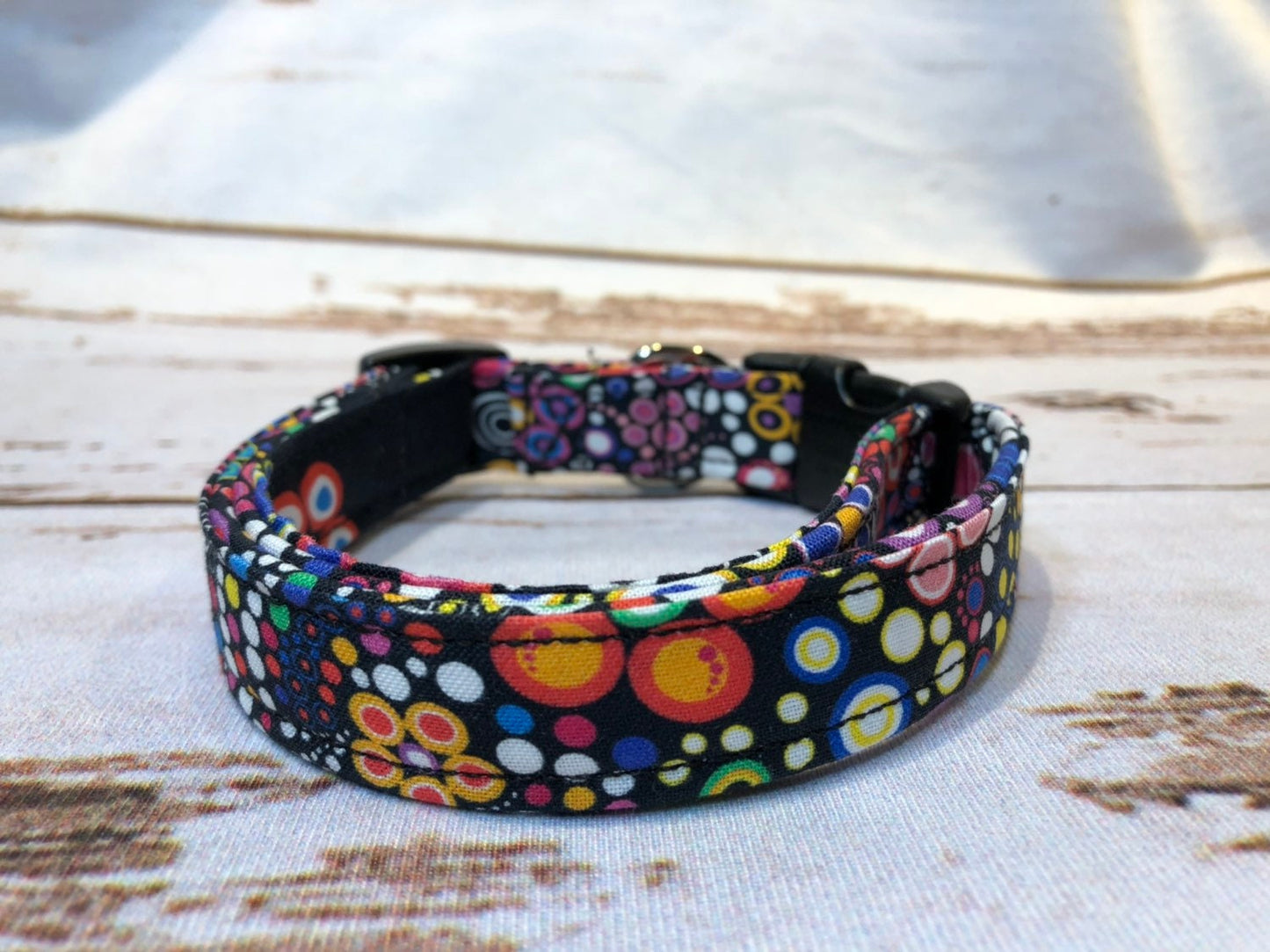 Bubbles dog collar, colorful dog collar, washable, eco friendly, adjustable dog collar, side release dog collar, black, bubbles, unisex, dog
