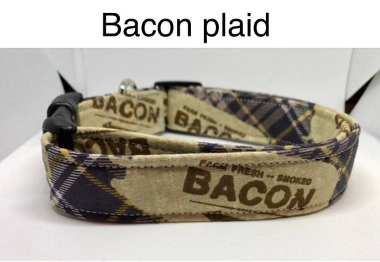 Bacon plaid dog collar, brown dog collar, funny dog collar, adjustable collar, side release collar, washable, eco friendly, brown, plaid