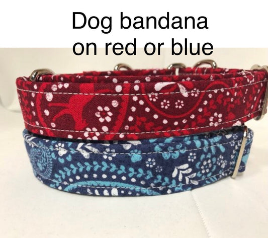 Red bandana dog collar, blue bandana dog collar, adjustable, washable, bandana dog collar, red or blue, side release, eco friendly collar