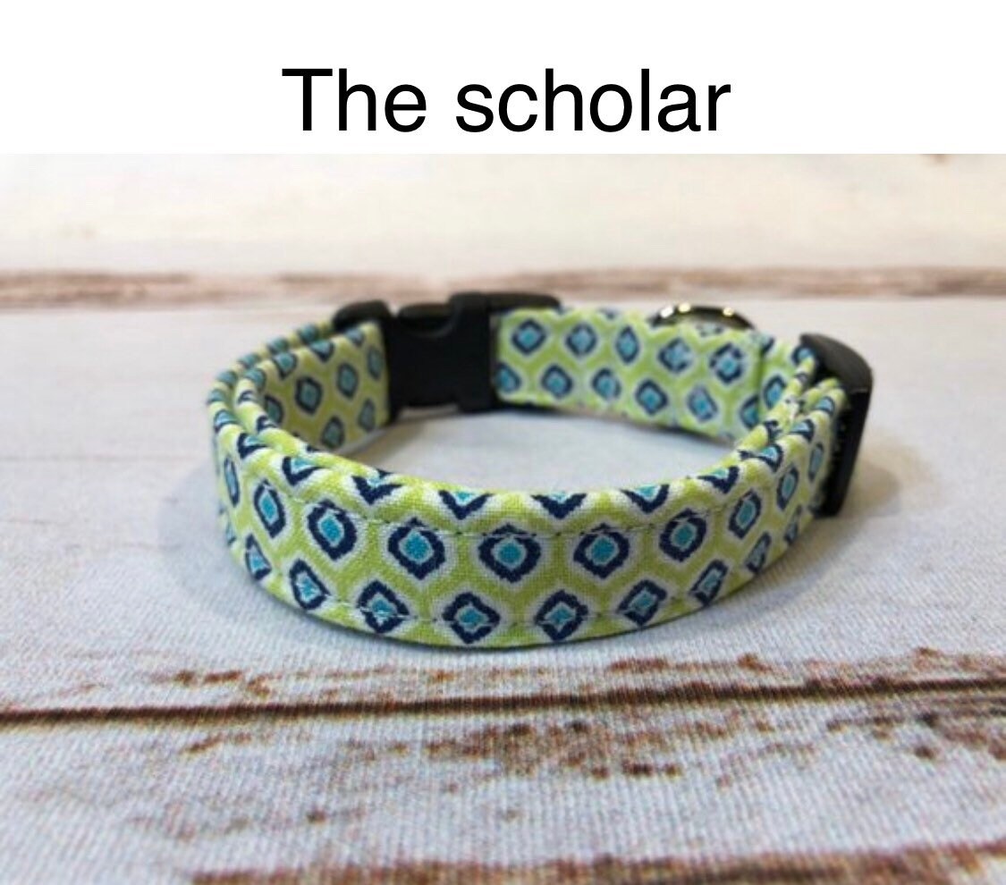 Dog Collar, dog collar boy, geometric dog  collar, adjustable collar, fabric dog collar, buckle dog collar,  geometric, scholarly, blue, green