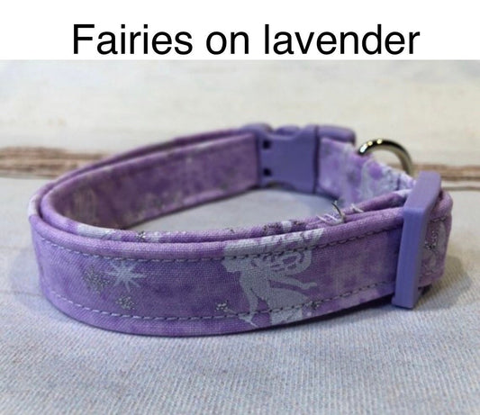 Dog Collar, fairy dog collar, dog collar girl, side release collar, adjustable collar, buckle dog collar,  fairies, faeries, lavender