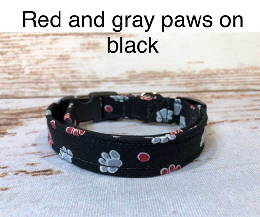 Dog Collar, boy dog collar, martingale collar, adjustable collar, buckle dog collar, paw prints, black, paws, gray, red, paw print