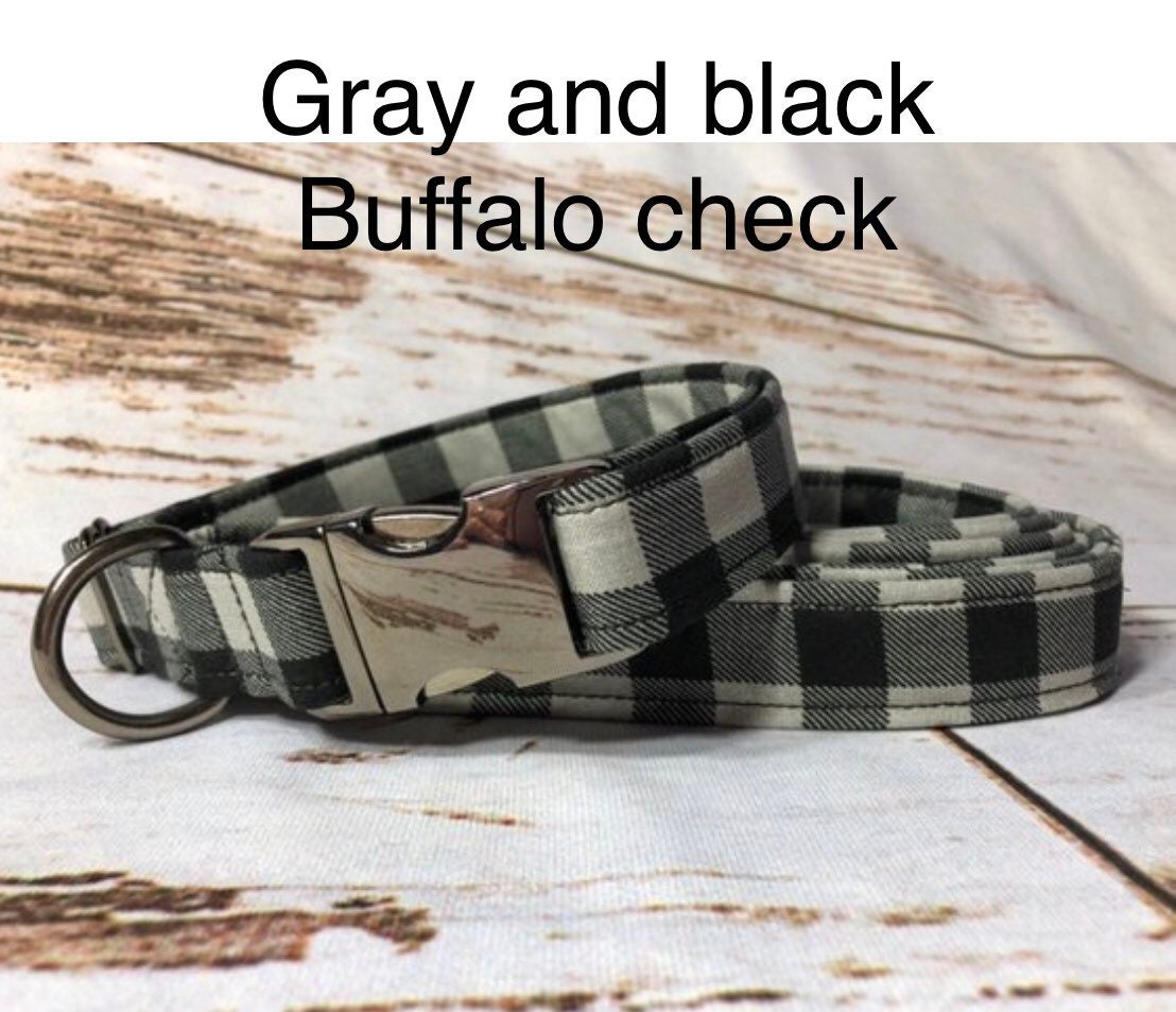 Buffalo check dog collar, gray and black buffalo check, metal buckle, buckle dog collar, buffalo check, buffalo plaid, plaid