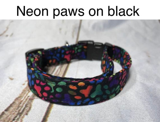 Neon paw print Dog Collar, girl dog collar, boy dog collar, pet collar, martingale, adjustable collar, buckle dog collar, neon paw prints, neon, paw