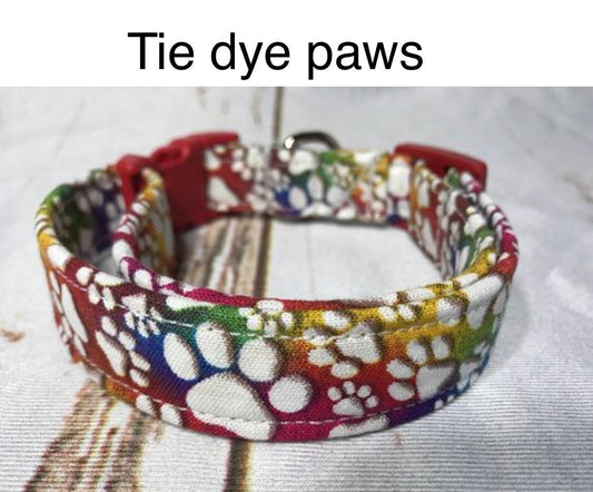 Dog collar, tie dye dog collar, paws, girl, boy, adjustable collar, side release collar, washable, tie dye paws, fabric dog collar, unisex