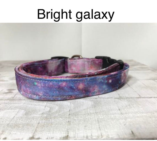 Galaxy dog collar, bright galaxy, girl dog collar, boy dog collar, purple, celestial, universe, side release, adjustable, washable collar