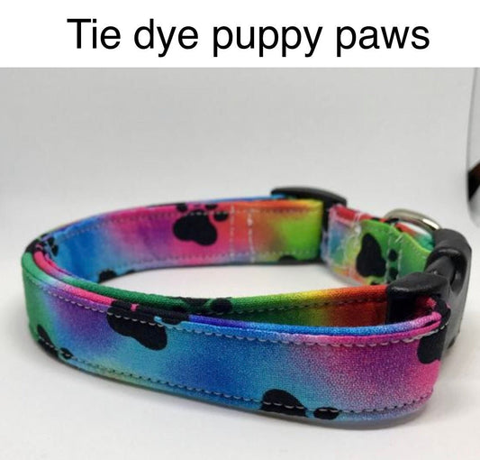 Tie dye Dog Collar, girl dog collar, boy dog collar, side release collar, adjustable collar, buckle dog collar, paw print, tie dye, puppy paws