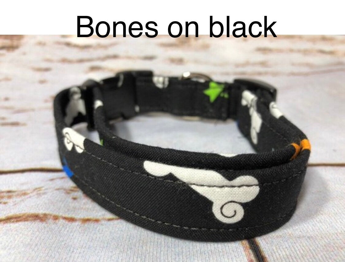 Dog Collar, boy dog collar, girl dog collar, martingale collar, adjustable collar, Buckle dog collar, bones, stars, black collar, adjustable