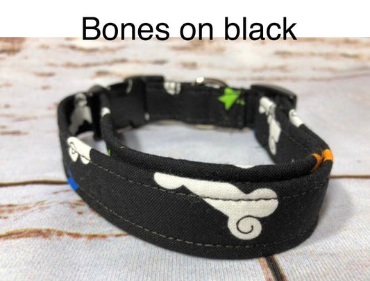 Dog Collar, boy dog collar, girl dog collar, martingale collar, adjustable collar, Buckle dog collar, bones, stars, black collar, adjustable
