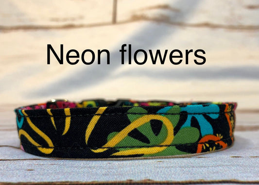 Dog Collar, dog collar girl, neon floral dog collar, adjustable collar, buckle dog collar, nylon collar, floral, neon, flowers