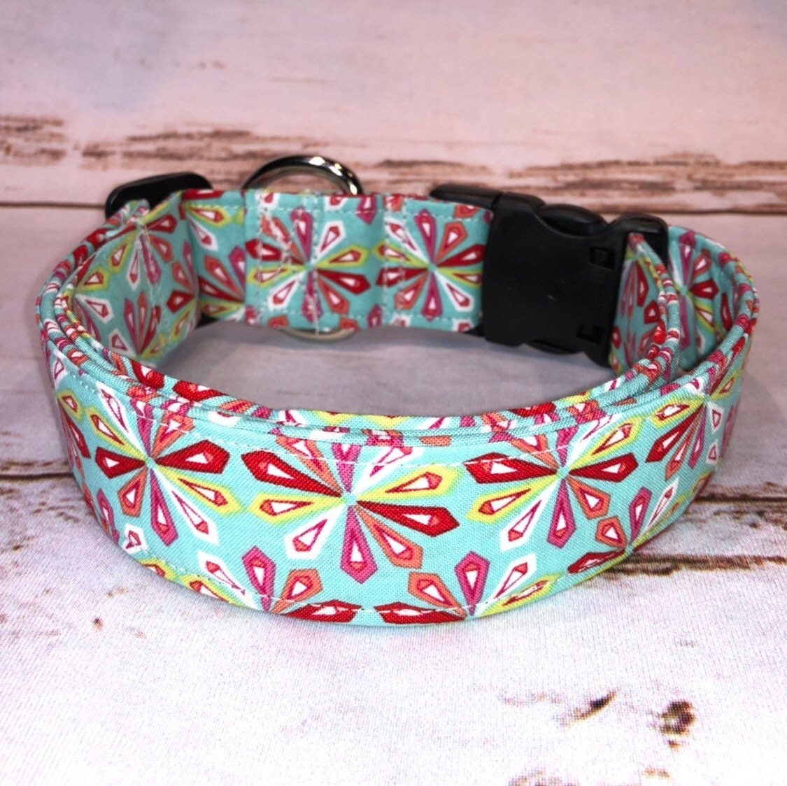 Dog Collar, fabric collar, dog collar girl, martingale, floral dog collar, adjustable collar, buckle dog collar, floral collar, turquoise
