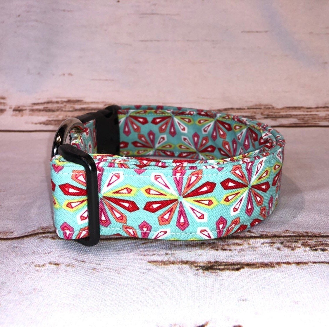 Dog Collar, fabric collar, dog collar girl, martingale, floral dog collar, adjustable collar, buckle dog collar, floral collar, turquoise