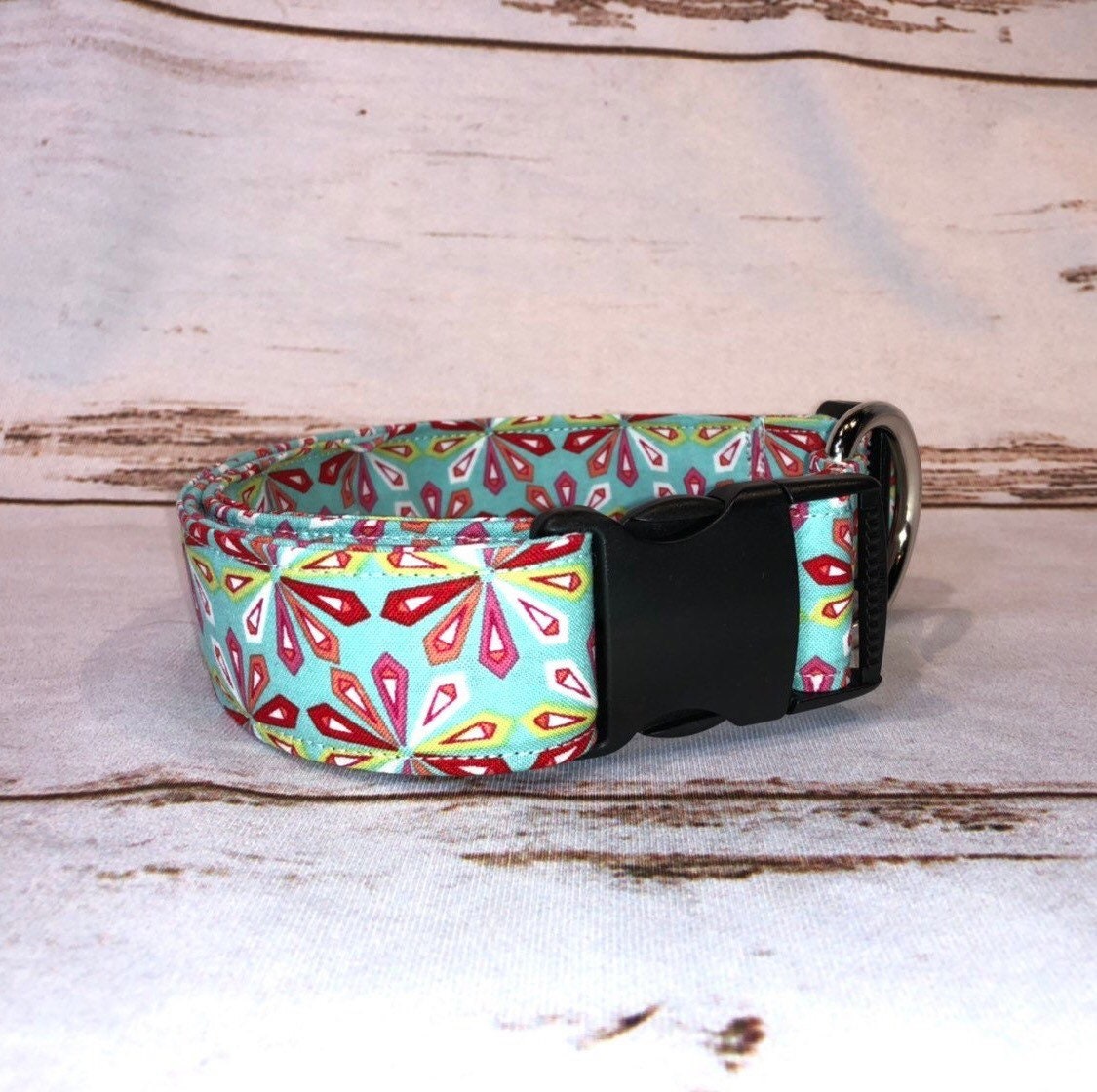Dog Collar, fabric collar, dog collar girl, martingale, floral dog collar, adjustable collar, buckle dog collar, floral collar, turquoise