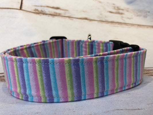 Pastel sparkle striped dog collar, girl dog collar, fabric dog collar, adjustable collar, side release collar, collar for dogs