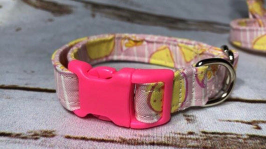 Pink Lemon dog collar, girl dog collar, Side release dog collar, pink lemonade, adjustable dog collar, fabric dog collar, handmade dog collar