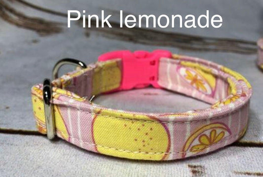 Pink Lemon dog collar, girl dog collar, Side release dog collar, pink lemonade, adjustable dog collar, fabric dog collar, handmade dog collar