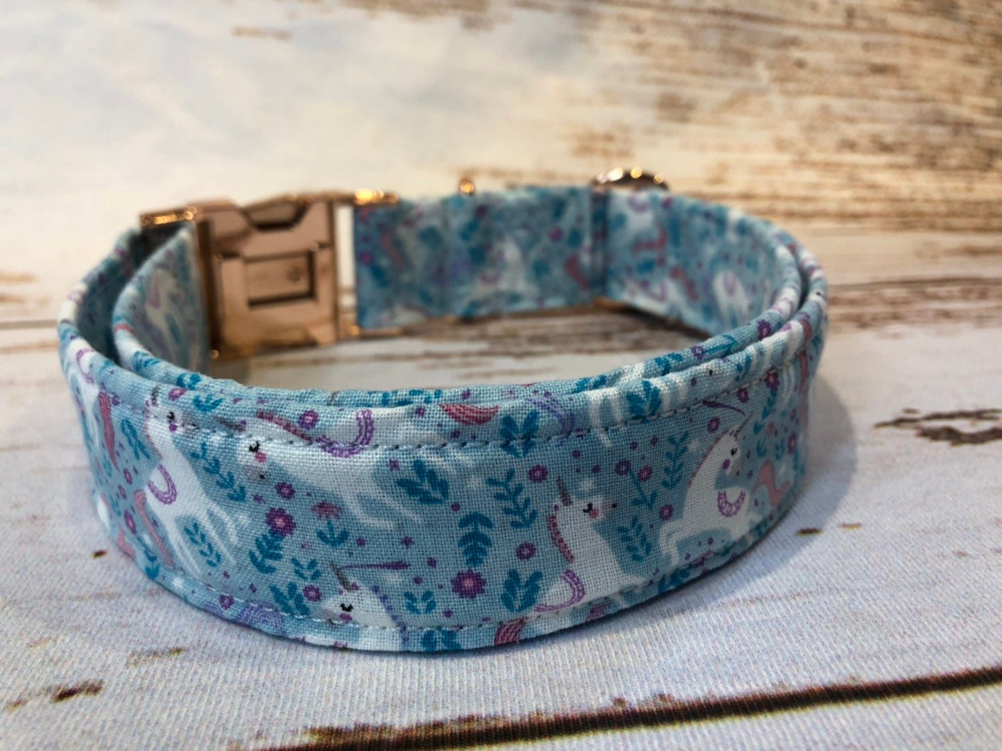 Unicorn dog collar, rose gold dog collar, adjustable collar, side release collar, washable collar, unicorns, rose gold, eco friendly, girl