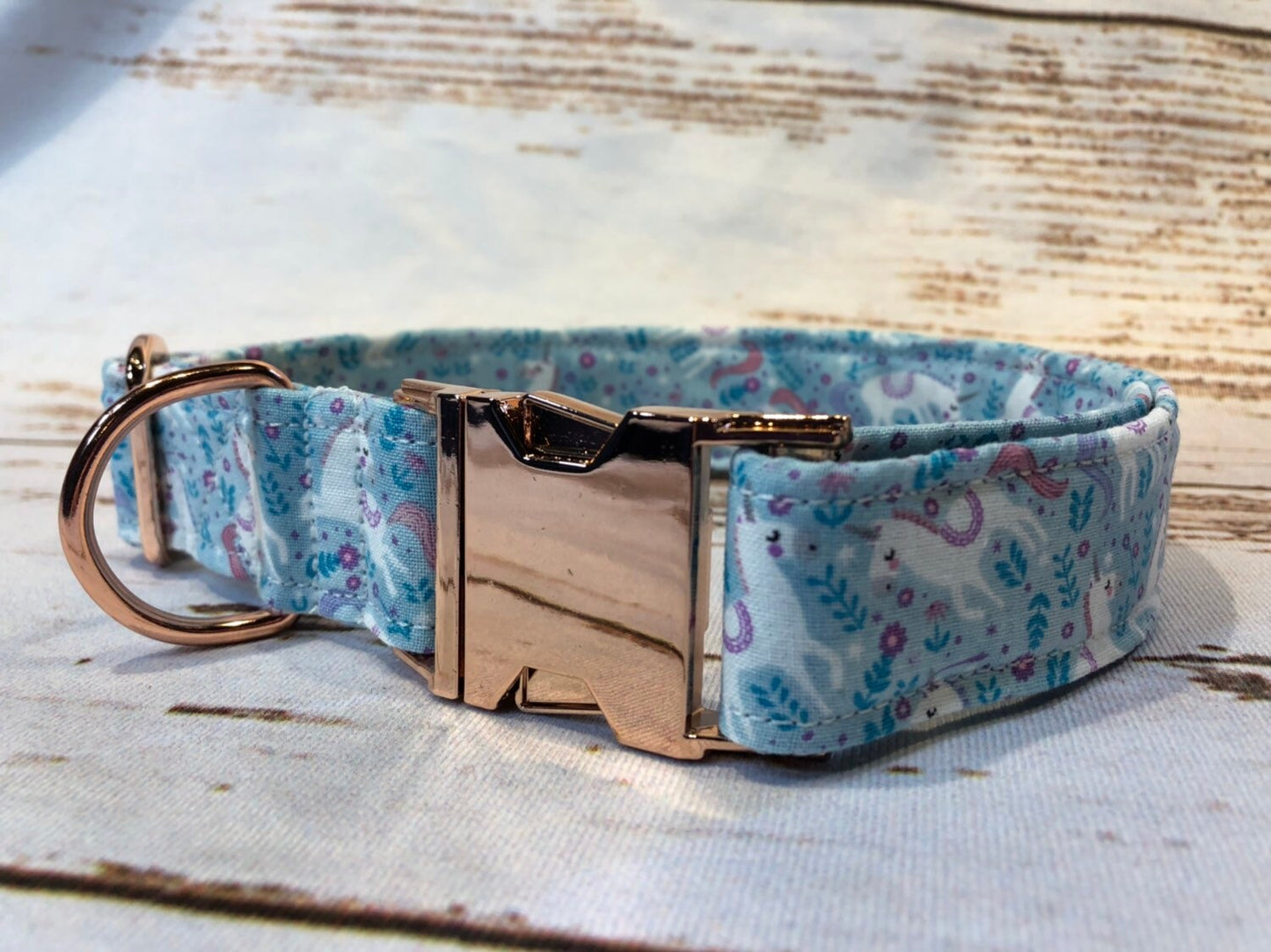 Unicorn dog collar, rose gold dog collar, adjustable collar, side release collar, washable collar, unicorns, rose gold, eco friendly, girl