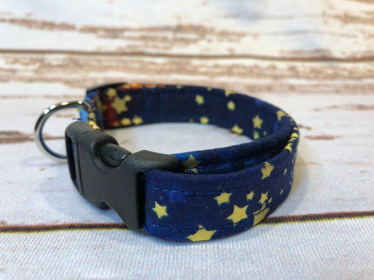 Galaxy dog collar, celestial dog collar, star dog collar, adjustable collar, washable collar, side release collar, eco friendly, blue, stars