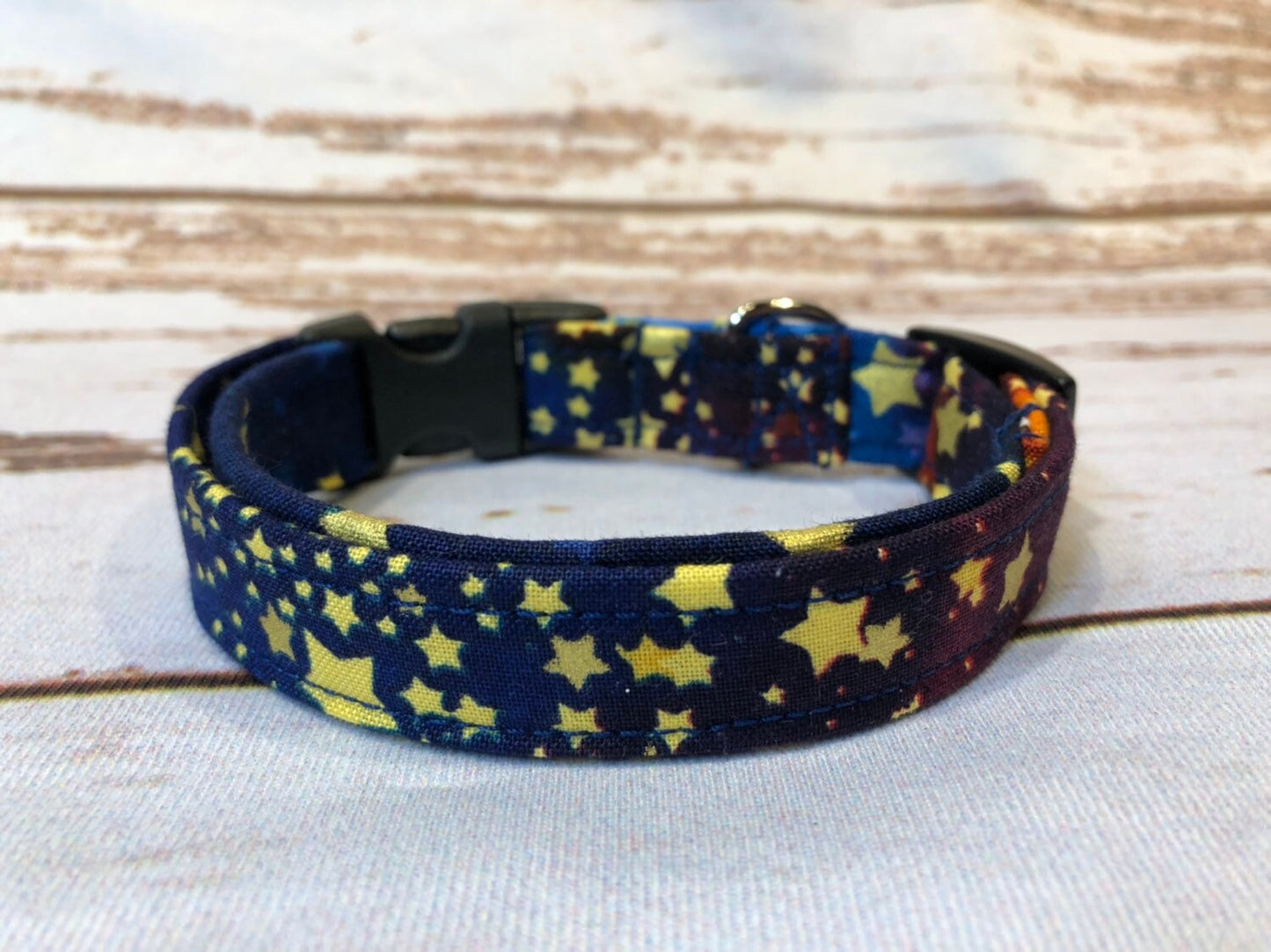 Galaxy dog collar, celestial dog collar, star dog collar, adjustable collar, washable collar, side release collar, eco friendly, blue, stars