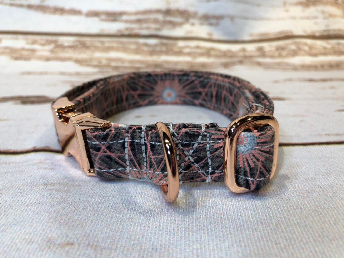 Dog Collar, adjustable collar, rose gold buckle, rose gold hardware, buckle dog collar, rose gold, geometric, geometric print