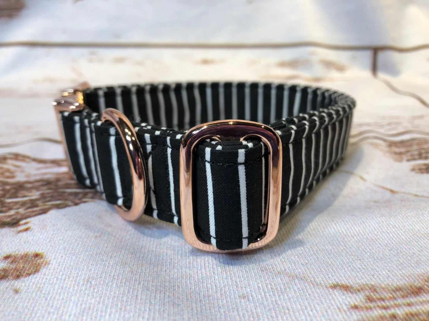 Dog Collar, adjustable collar, striped dog collar, rose gold buckle, striped dog collar, rose gold hardware, buckle dog collar, black stripe