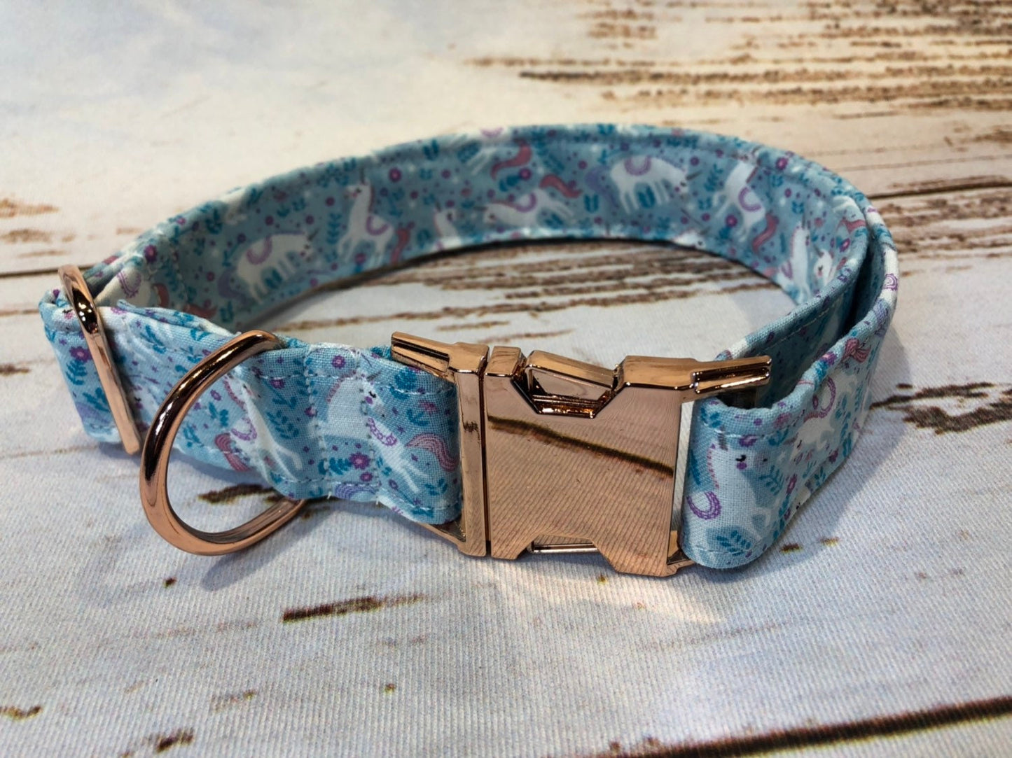 Unicorn dog collar, rose gold dog collar, adjustable collar, side release collar, washable collar, unicorns, rose gold, eco friendly, girl
