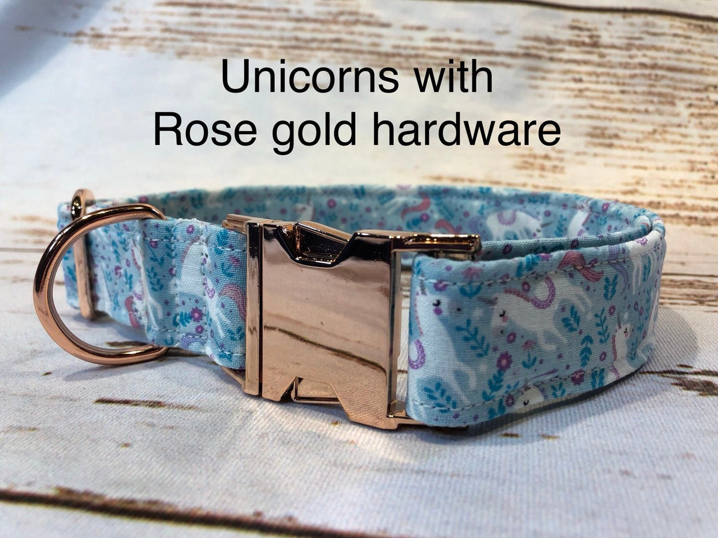 Unicorn dog collar, rose gold dog collar, adjustable collar, side release collar, washable collar, unicorns, rose gold, eco friendly, girl