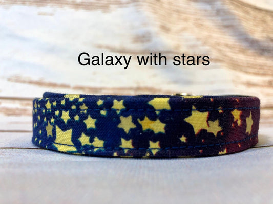 Galaxy dog collar, celestial dog collar, star dog collar, adjustable collar, washable collar, side release collar, eco friendly, blue, stars