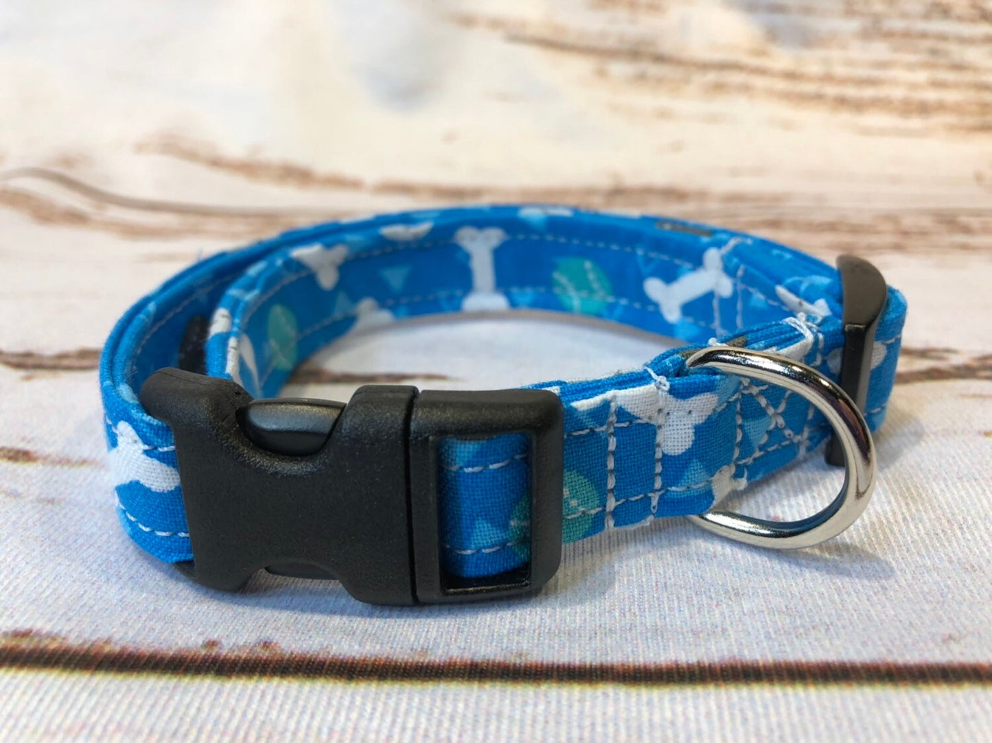 Dog Collar, blue dog collar, boy dog collar, martingale collar, adjustable collar, nylon collar, buckle dog collar, ball, bones, blue