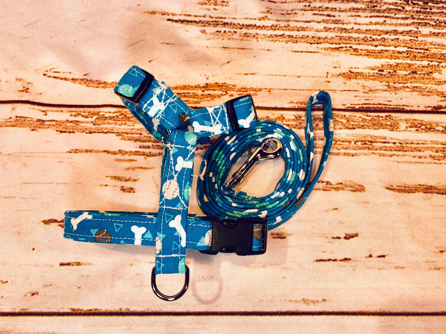 Dog harness, Harness and leash, step in harness, dog harness set, standard harness, roman dog harness, adjustable, bones, balls, blue