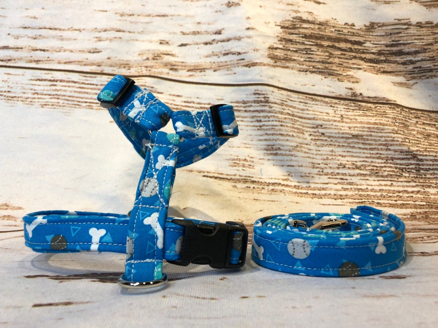 Dog harness, Harness and leash, step in harness, dog harness set, standard harness, roman dog harness, adjustable, bones, balls, blue