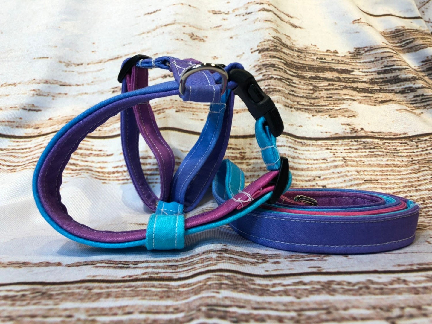 Dog harness, Harness and leash, step in harness, standard harness, adjustable harness, pastel dog harness, pink, purple, blue, gradient