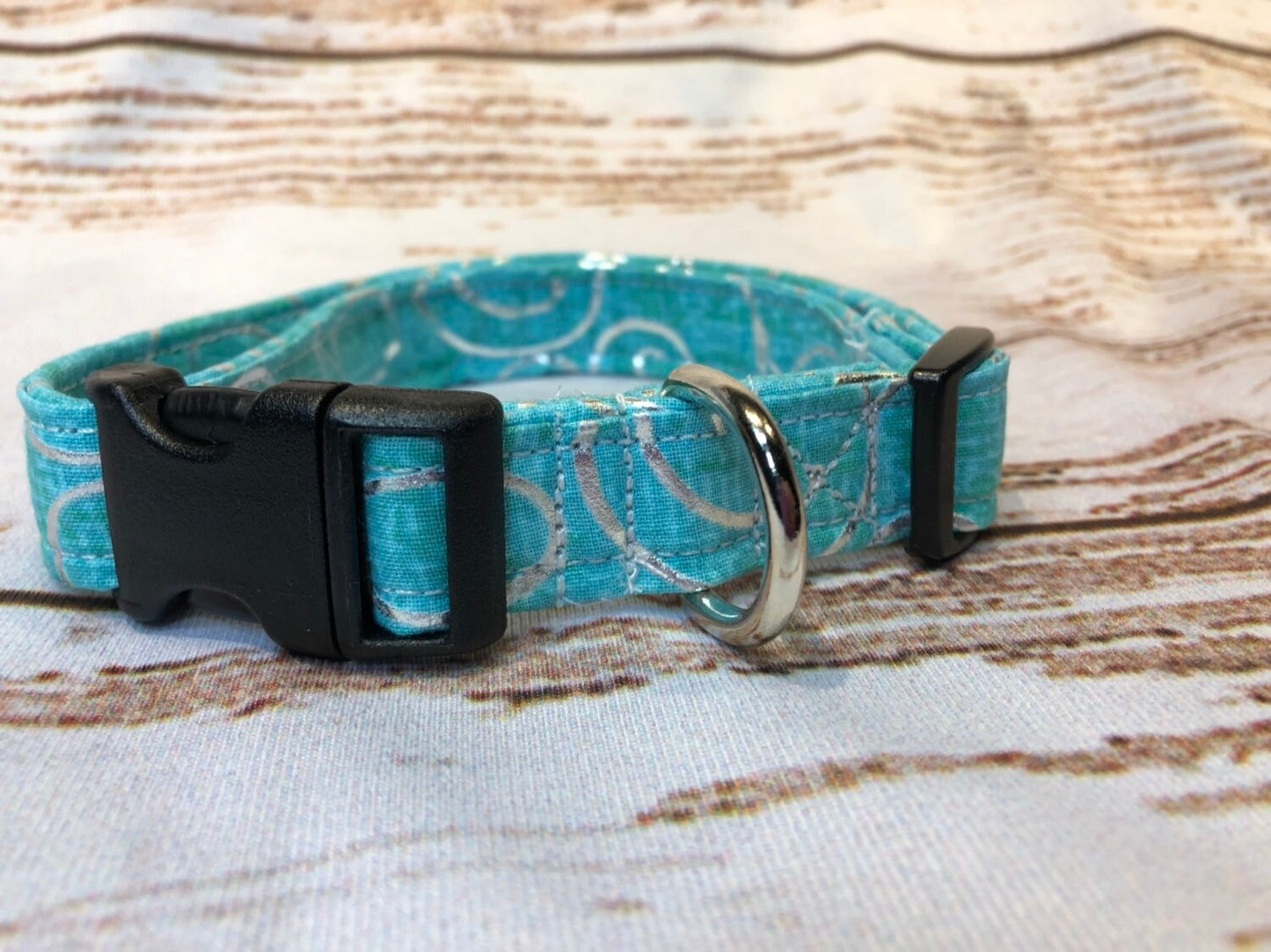 Dog Collar, girl dog collar, designer dog collar, martingale, adjustable collar, buckle collar, blue dog collar, silver, green, silver swirl