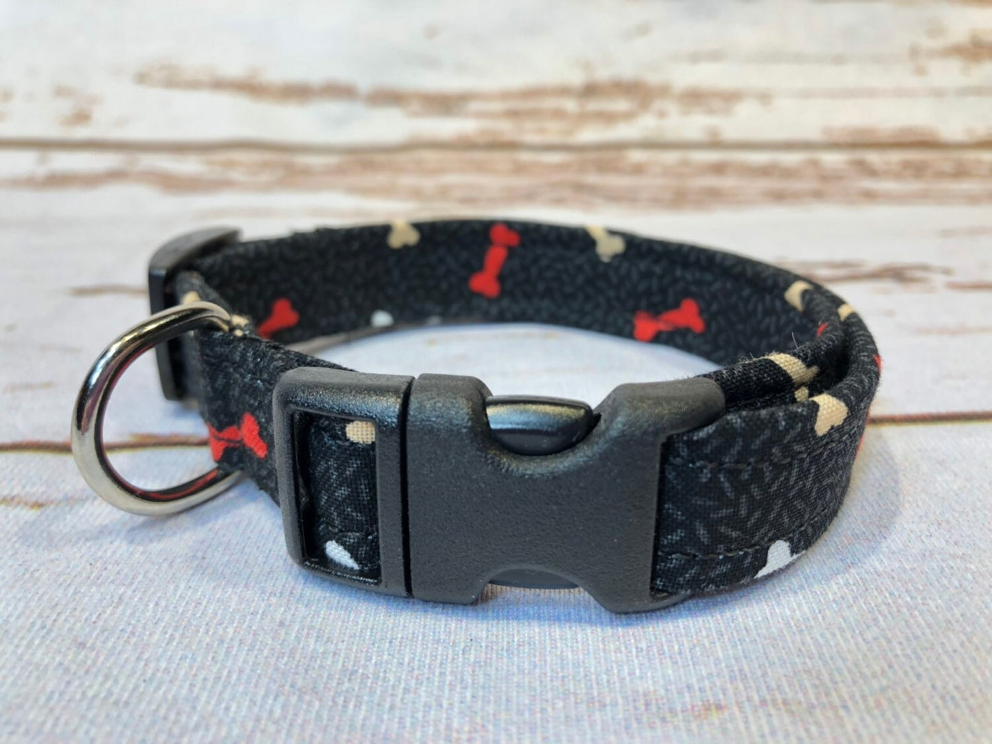 Dog Collar, boy dog collar, girl dog collar, martingale collar, adjustable collar, Buckle dog collar, bones, black collar, bones on black