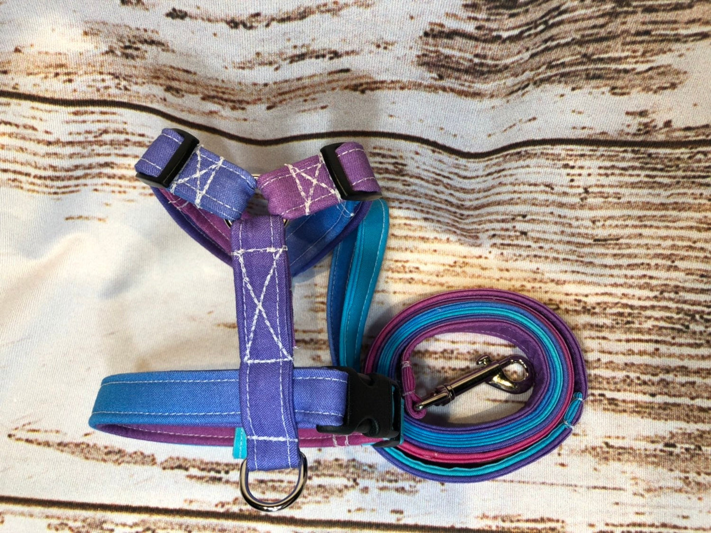 Dog harness, Harness and leash, step in harness, standard harness, adjustable harness, pastel dog harness, pink, purple, blue, gradient