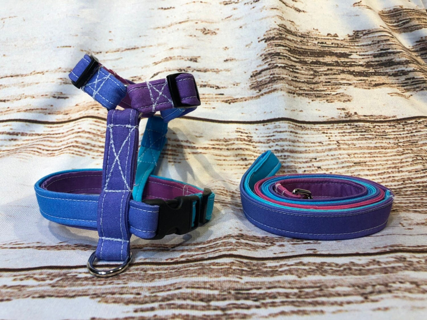 Dog harness, Harness and leash, step in harness, standard harness, adjustable harness, pastel dog harness, pink, purple, blue, gradient