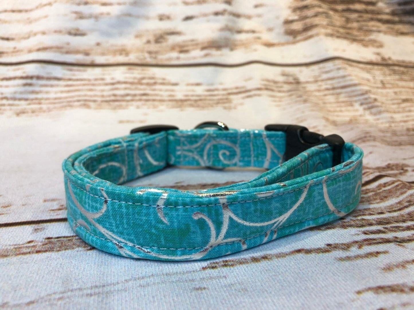 Dog Collar, girl dog collar, designer dog collar, martingale, adjustable collar, buckle collar, blue dog collar, silver, green, silver swirl