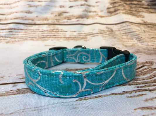 Dog Collar, girl dog collar, designer dog collar, martingale, adjustable collar, buckle collar, blue dog collar, silver, green, silver swirl