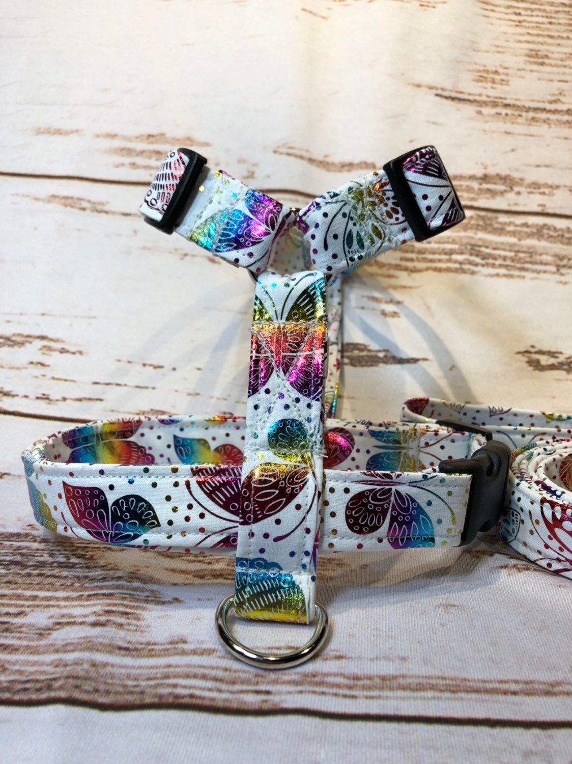 Dog harness, Harness and leash, step in harness, dog harness set, standard harness, roman dog harness, adjustable, rainbow butterflies