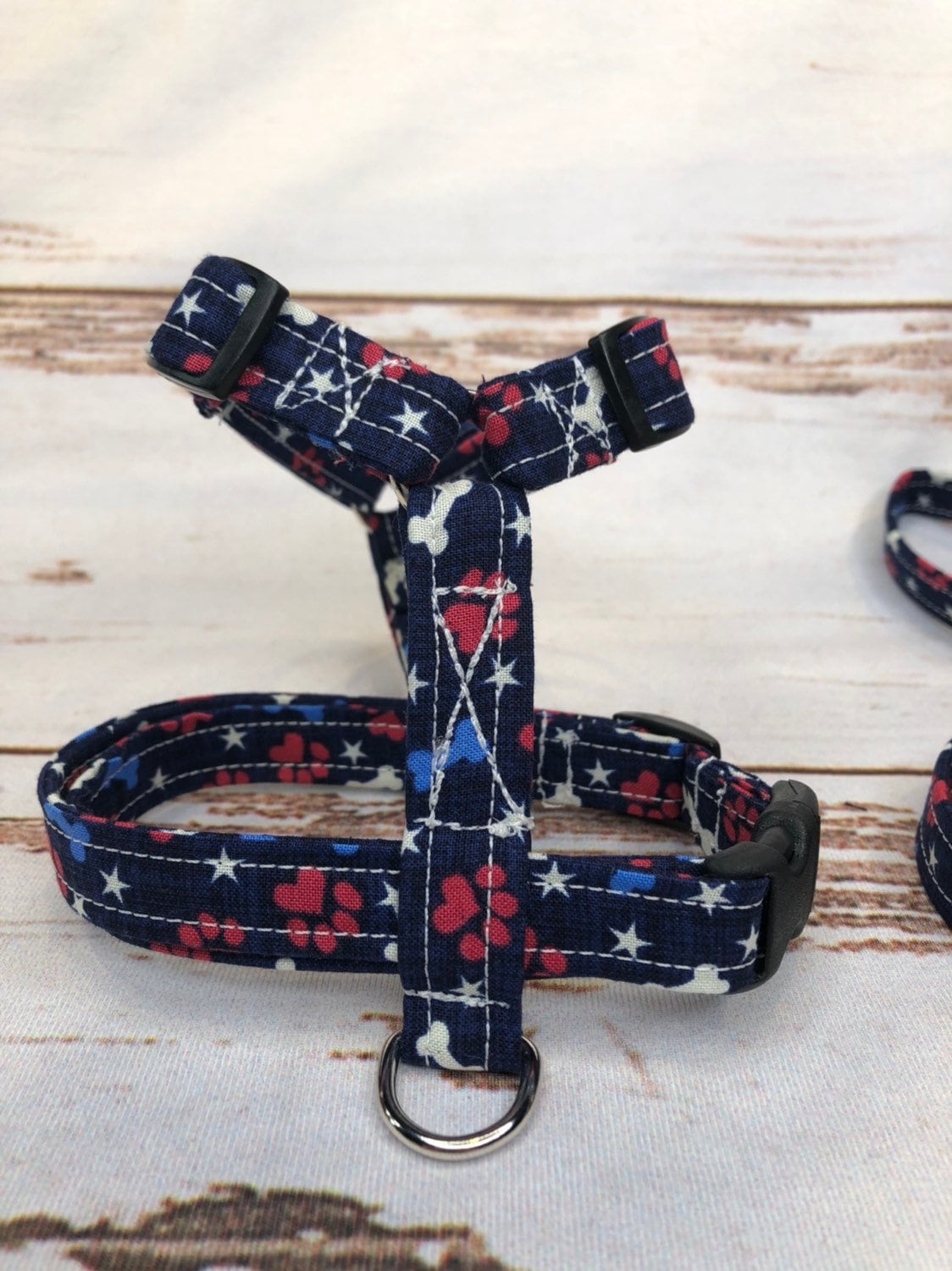 Dog harness, Harness and leash, step in harness, standard harness, dog harness set, patriotic, paw print, red white and blue, stars, paws